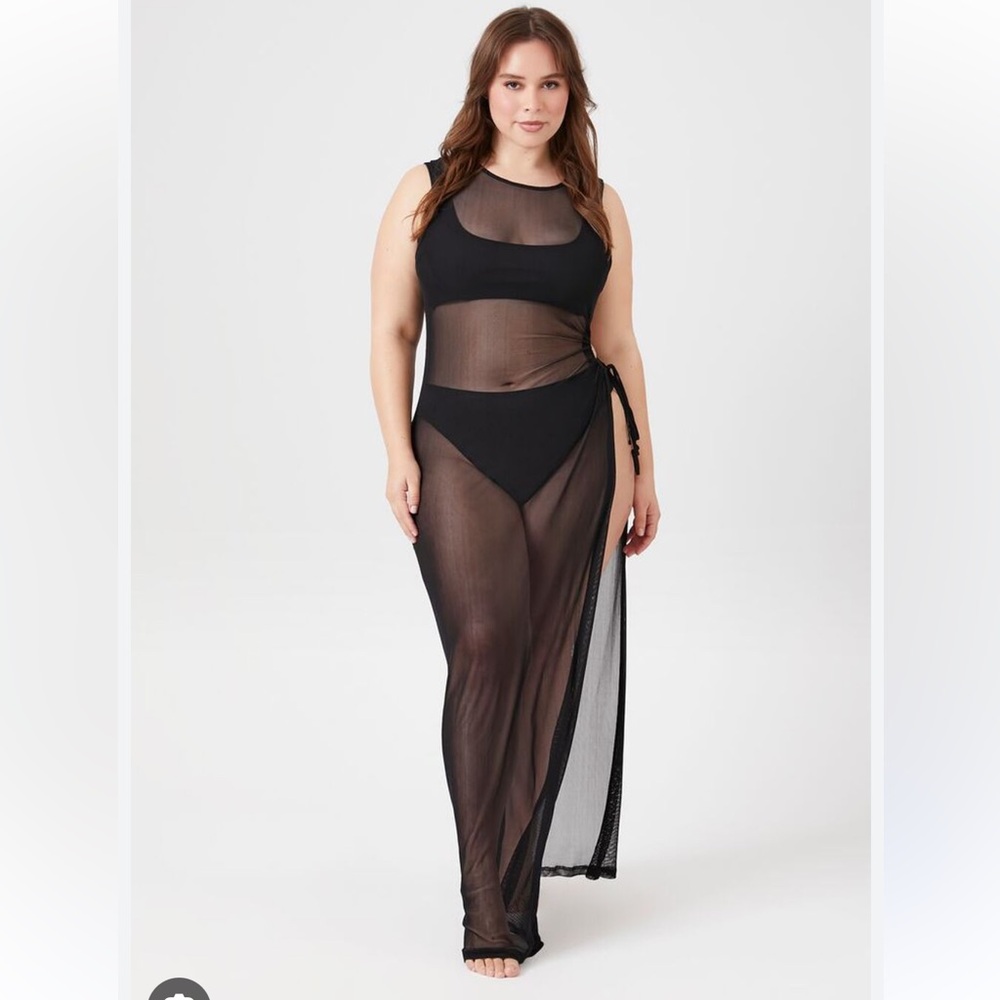 Torrid Forever 21 Plus Size Black Mesh Long Swim Coverup Size 3X